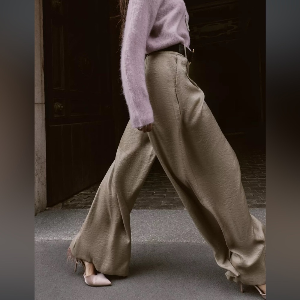 BELTED SATIN WIDE LEG PANTS - Picture 6 of 12